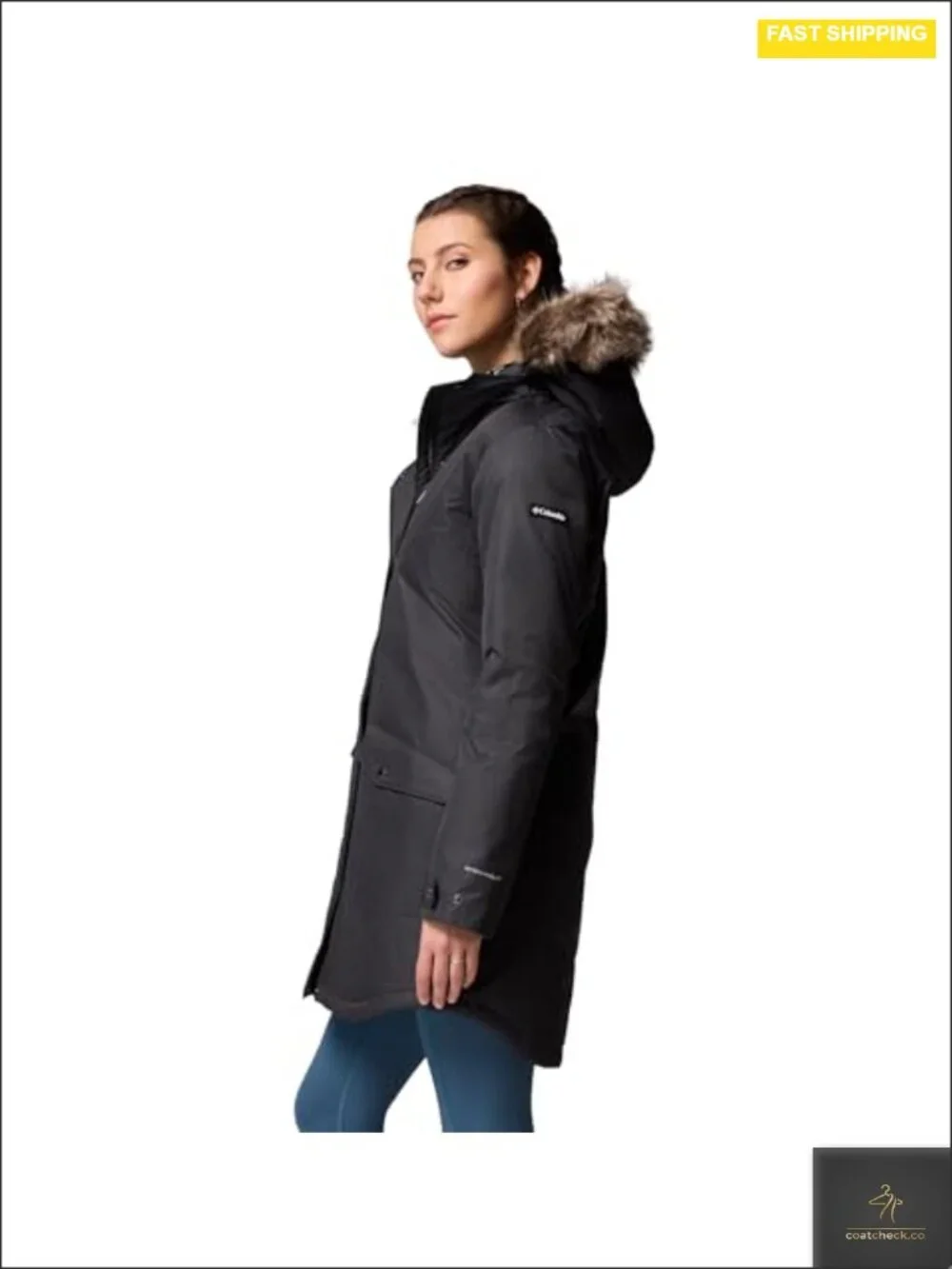 Women's Insulated Long Jacket with Faux Fur Trim, Omni-Heat